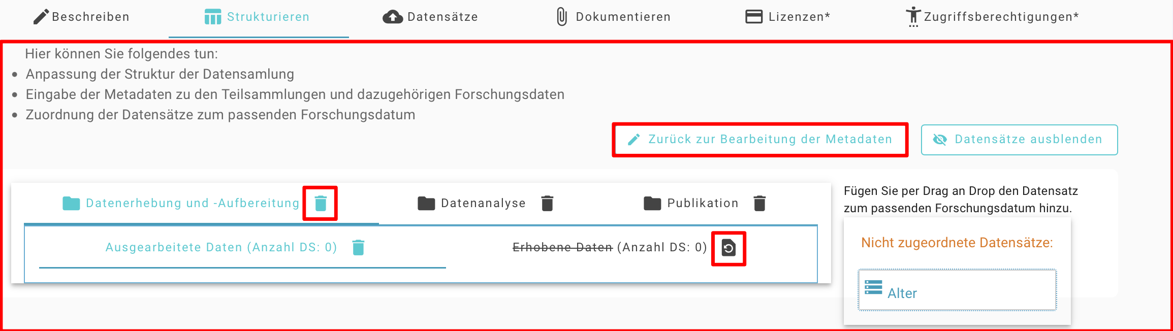 Maske zur Anpassung der Datensammlungsstruktur